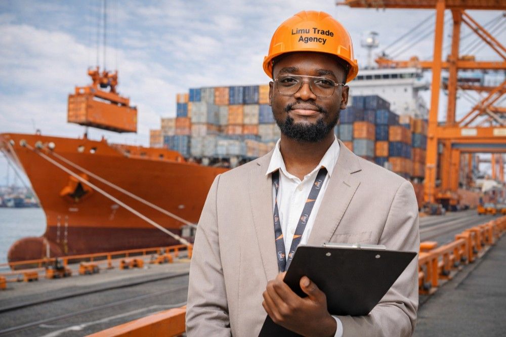 LIMU logistics officer with a clipboard at a container port